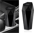 Car Trash Can with Lid, Diamond Design Leakproof Vehicle Cup Holder Garbage Can, Waterproof Trash Bin Mini Portable Garbage Organizer for Cars Homes Offices Bedrooms (Black)
