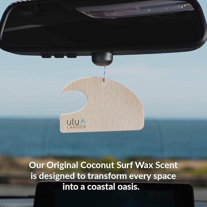 Hanging Car Air Freshener | Tropical Beach Coconut Surf Wax Scent Mini Wave | Long Lasting Car Freshener, Closet and Beyond | Made In USA | 3 Pack (White)
