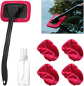 Car Windshield Cleaning Tool, Microfiber Vehicle Window Cleaner with 5 Washable Reusable Cloth Pad & 1 Spray Bottle, Automotive Glass Wiper Cleaning Kit Accessories, Universal Fit (Red)