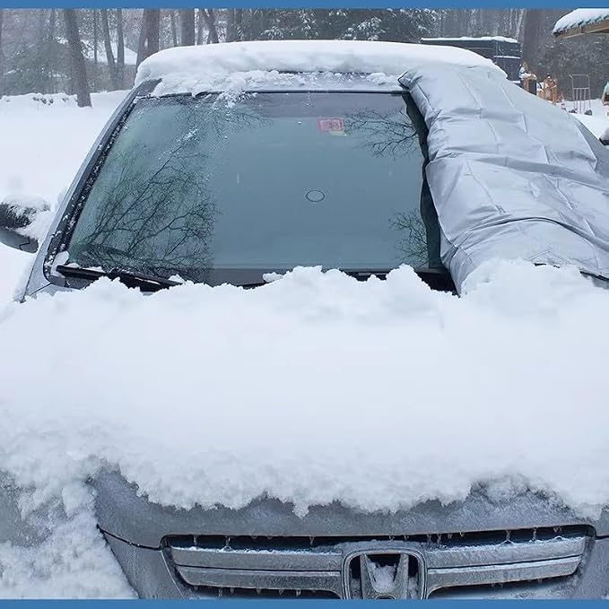 Windshield Cover for Ice and Snow - Universal Windshield Cover Fit for Car, SUV, Truck, 600D Oxford Fabric Winter Frost Protector for Ice & Sleet, Includes 2 Side Mirror Covers, XL White