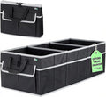 Trunk Organizer for Car, SUV Trunk Organizer, 12 Pockets, Non-Slip Bottom, Sturdy Oxford Car Organizer for Sedans, Van, Jeep, Grocery, Large 3 Compartments, Black Gray, 32"×13"×10.6"