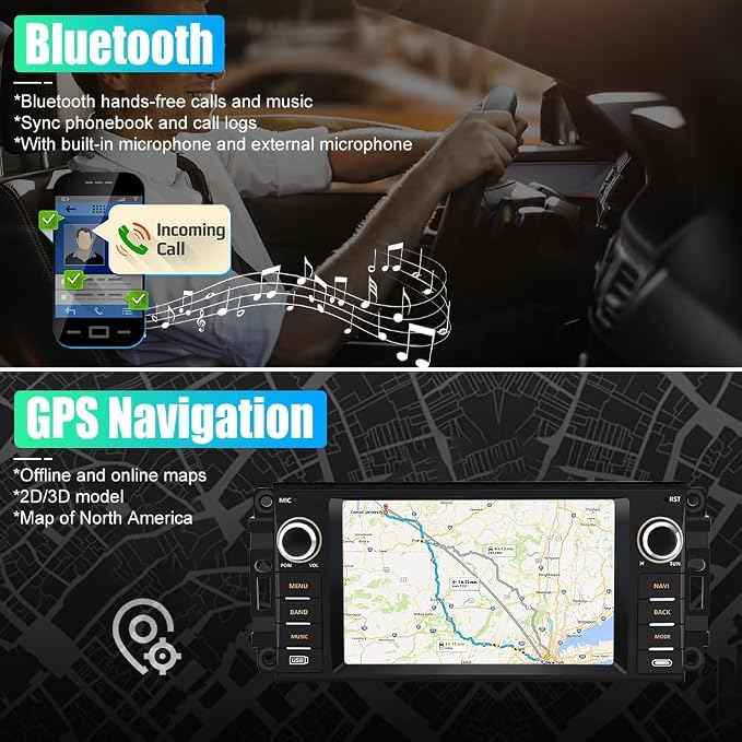 Android Car Stereo for Jeep Wrangler JK 2007-2018 Dodge RAM | RAM 1500 2500 3500 2009-2012, Carplay Android Auto Support, Built in Bluetooth WiFi, 2G RAM 32G ROM
