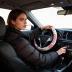 Pink Cow Fuzzy Steering Wheel Cover for Women, Universal Auto Steering Wheel 14-15 Inch Soft Warm Car Interior Accessories with 2PCS Car Coasters, Suitable for Men and Women