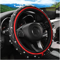 Bling Car Steering Wheel Cover, Non-Slip Elastic Stretch Leather Auto Steering Wheel Protector, Sparkling Diamond Vehicle Decor Accessories for Women Girls, Universal for Vehicles (Red)