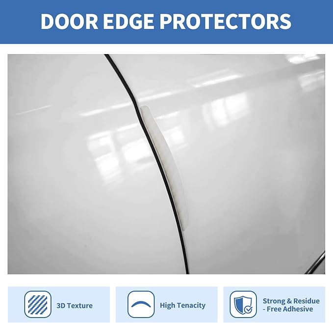 4PCS Car Door Edge Guards Universal 3D Carbon Fiber Texture Anti-Collision Scratch Protector Strips Flexible Silicone Trim with Nano Adhesive for Sedan SUV Truck Transparent