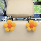 2PCS Car Seat Headrest Hook, Cute Flower Vehicle Backseat Purse Handbag Storage Hanger, Floral Auto Seat Back Holder Hook for Coat Umbrella Grocery, Universal for Vehicles (Yellow)