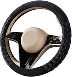 Black Diamond Patterned Plush Steering Wheel Cover, for Universal Auto Steering Wheel 14.5-15 in, Short Fluffy, Anti-Slip, Soft Plush, Comforting and Luxurious, Odorless, Soft Texture