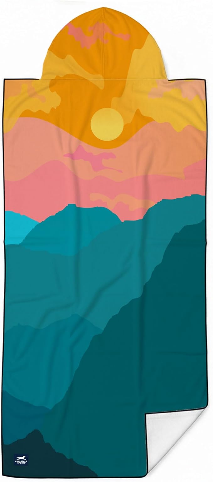 Car Seat Towel Cover – Microfiber Hooded Seat Cover – 30” x 60” Moisture-Wicking Running Seat Protector for Runners – Sunset Summit