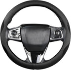 Car Steering Wheel Cover, Microfiber Breathable Ice Silk Leather Steering Wheel Cover Soft Anti-Slip Safety, 15inch Four Season Universal Fits for Most Truck,SUV,Cars (Black Ice Silk)