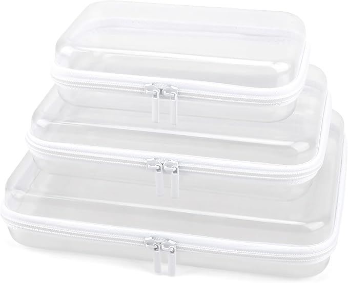 3 Pack Clear Hard Shell Zipper Case, Clear Zipper Pouches Waterproof Makeup Organizer & Travel Toiletry Bag, Diaper Bag Organizing Pouches, Plastic Pouch for Office Home Storage, LMS
