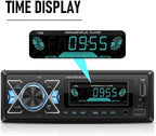 Single DIN Car Radio Headunit Bluetooth Stereo Audio for Handsfree Calling,Phone Charging, FM/ MP3/TF Card/AUX/Time,Dual USB,7 LED Colors