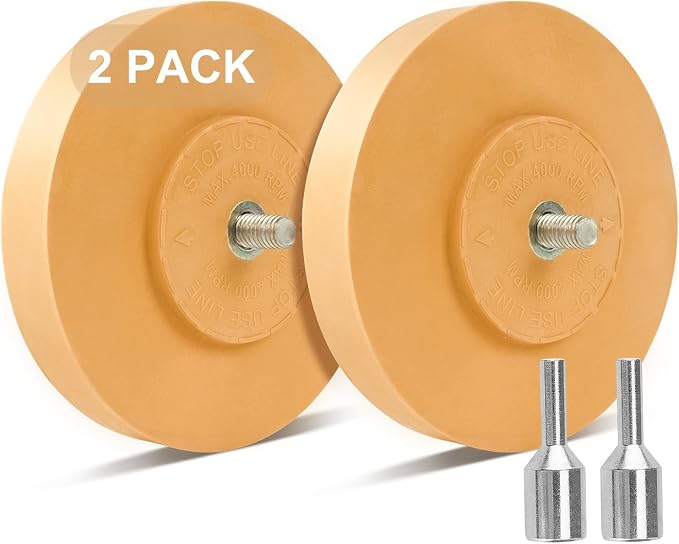 2 Pack Eraser Wheel Decal Remover Eraser Wheel Adhesive Remover with Adapter 4 Inch Rubber Eraser Wheel for Drill Removes Car Decal Vinyl Tape Graphics Pinstripe Sticker Remover | Fast Decal Removal: Efficiently Removes Car Decals, Vinyl, and Pinstripe...