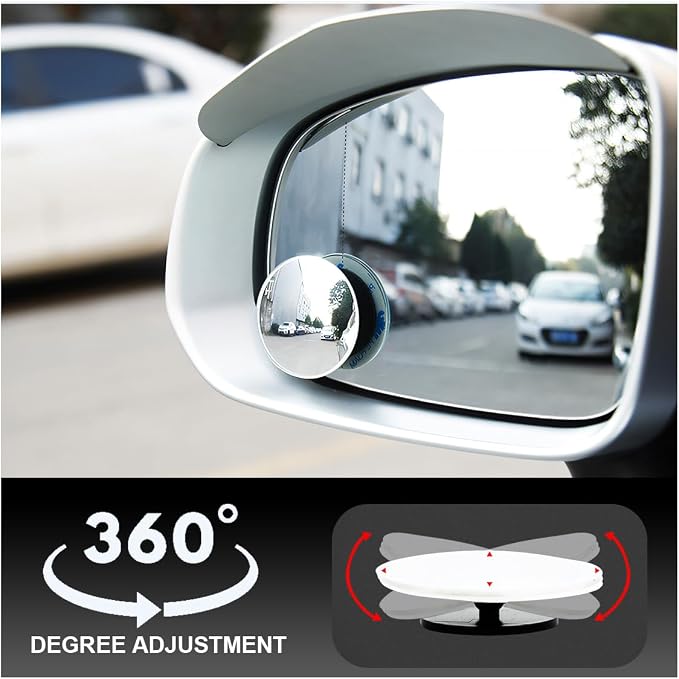 ZIMISI Round Blind Spot Car Mirror, 2" HD Glass Wide Angle Convex Mirror with Adjustable Stick, 360 Degree Frameless Rear View Mirrors for Car, SUV,Truck (Round)