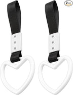 2PCS Heart Shaped Car Handle Straps, Rear Bumper Warning Keychain Ring for Car Exterior Accessories (White)