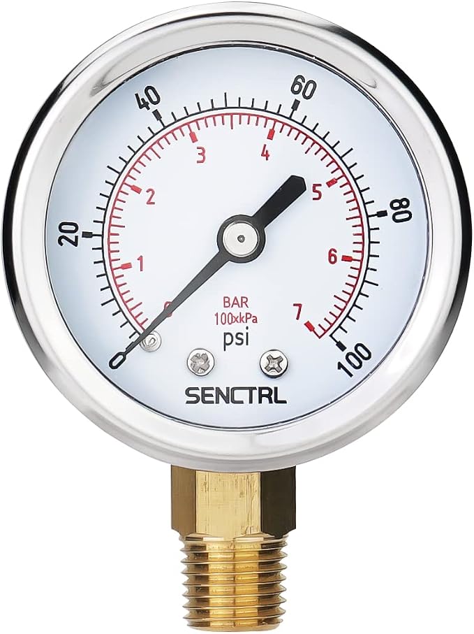 0-100 Psi Pressure Gauge, 2" Dial Size, 1/4 NPT Lower Mount, Waterproof, Stainless Steel Case, for Water Filter Well Pump Air Tire Low Pressure Test