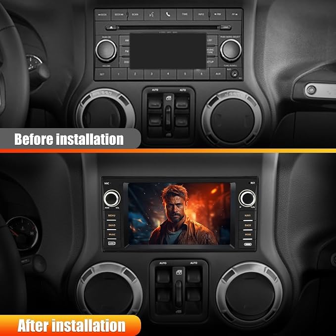 Car Radio Stereo for Jeep Wrangler JK 2007-2018 Dodge Ram 1500 2008-2012, 7 Inch Touch Screen CarPlay Android Auto Bluetooth GPS WiFi FM with Backup Camera
