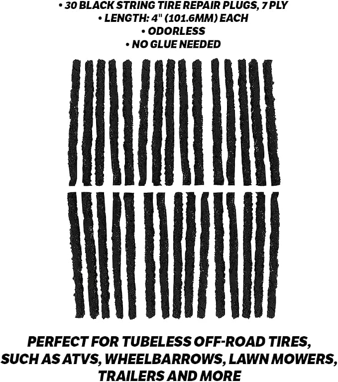 1031-A Tire Repair Plug Pack, Standard Heavy Duty Strings, for tubeless Off-Road Tires, Such as ATVS, wheelbarrows, Lawn mowers, Trailers, Pack of 30