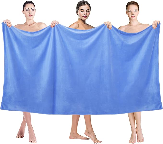 Extra Large Bath Sheet Towels, 40" x 80", Blue, Pack of 2 | Microfiber, Hanging Loop, Super Absorbent, Fast Drying, For Adult Sauna Hotel Beach Sports Fitness Yoga