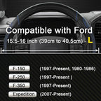 Customized Auto Car Steering Wheel Cover for Ford F-150, F-250, F-350, Expedition(Diamond Quilted - Black+Blue)