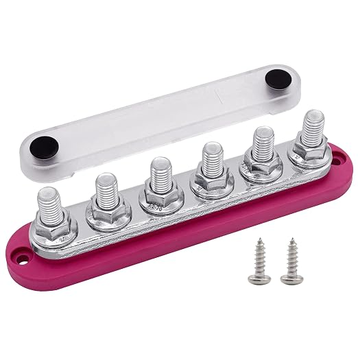6 x M10 (3/8") Studs Power Distribution Block Bus Bar 12V, 7" HD 300A Marine BusBar Battery Distribution Block W/Cover for Car Boat Solar (Red)