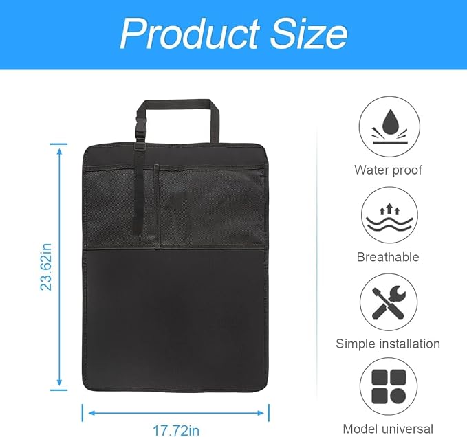Heavy Duty Kick Mat, 2 Pack Car Seat Back Protectors, Upgraded Waterproof Fabric, Car Back Seat Cover for Kids, Pets with 3 Reinforced Mesh Storage Pockets