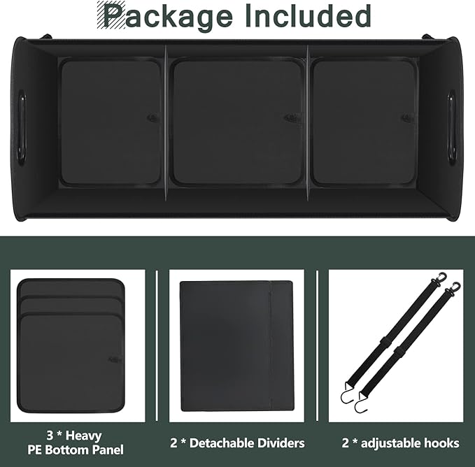 Trunk Organizer - 95L Extra Large Capacity SUV Cargo Storage, Collapsible Waterproof Design with Non-Slip Bottom & Retractable Straps, Car Organizers for SUV, Truck, Sedan