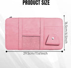 Car Sun Visor Organizer, Truck Visor Organizer, Leather Multi-Pocket Auto Visor Storage Pocket Pouch Holder with Zipper, Auto Accessories Storage Bag for Driving License Card Pen (Pink)