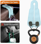 CoBak Purse Hook for Car - Universal Premium Stitched Leather and Aluminum-Magnesium Alloy Double Car Seat Back Storage Hook for Purses, Handbags, Bags (2 Pack),Baby Blue