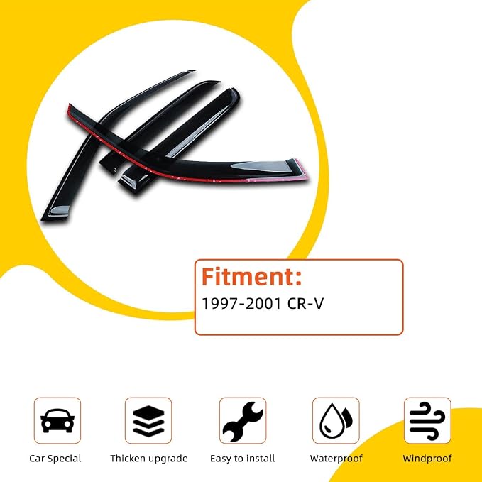 Window Visors Compatible with 1997-2001 Honda CR-V CRV Front+Rear JDM Smoke Sun/Rain Guard Outside Mount Tape-On 4pcs