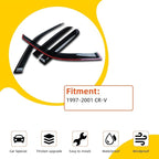 Window Visors Compatible with 1997-2001 Honda CR-V CRV Front+Rear JDM Smoke Sun/Rain Guard Outside Mount Tape-On 4pcs
