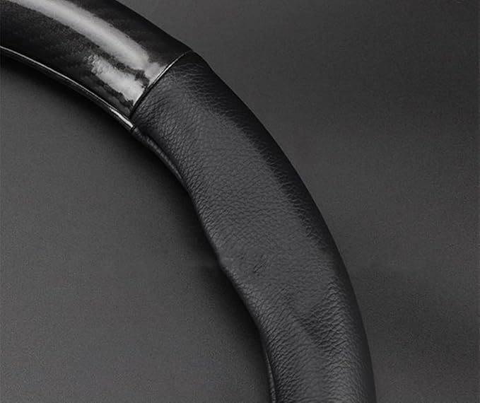 Steering Wheel Cover, Universal 15 Inch Fashion Sport Microfiber Leather Carbon Fiber Auto Car Steering Wheel Cover for Men, Anti-Slip Car Interior Accessories, Black