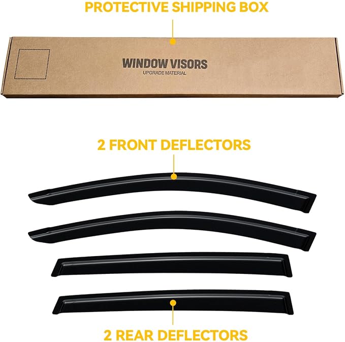 Rain Guards for 2013-2018 Toyota Rav4, Out-Channel Window Visor Shields Vent Deflector Shade Wind Dark Smoke 2014 2015 2016 2017 13 14 15 16 17 18, Tape-On Outside-Mount, 4PCS