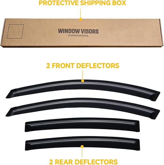 Rain Guards for 2004-2008 Nissan Maxima, Out-Channel Window Visor Shields Vent Deflector Shade Wind Dark Smoke 2005 2006 2007 04 05 06 07 08, Tape-On Outside-Mount, 4PCS