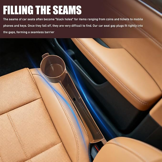 Car Seat Gap Plug with Storage Slot, Car Seat Gap Filler, 2PCS | Auto Gap Filler Organizer with Cup Holder, Universal Carseat Side Gap Filler Strip Between Front Seats & Console for Most Car