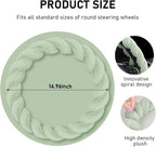 Fluffy Car Steering Wheel Cover, 15 Inches Anti-Slip Round Fuzzy Winter Steering Wheel Protector, Soft Warm Plush Steering Wheel Cover for Women Girls, Car Accessories (Green, Round)