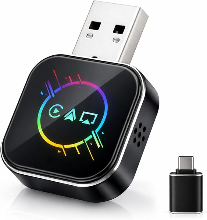 Wireless CarPlay Adapter for iPhone＆Android - 3 in 1 Dual Band WiFi 2.4G/5G & Bluetooth 5.3 Airplay Mirror Link CarPlay Dongle with USB-A/Type-C Port, Plug & Play, OTA Update