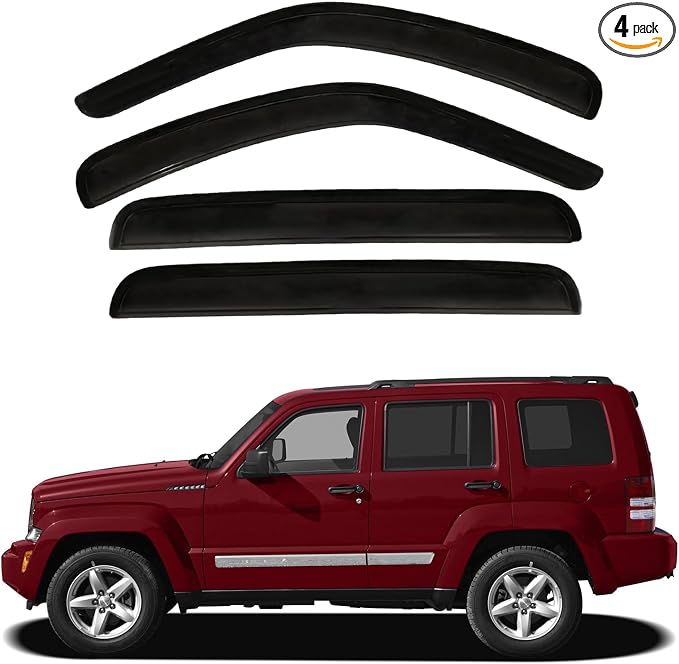 4pcs Front+Rear Smoke Tint Sun/Rain Guard Outside Mount Tape-On Vent Window Visors Compatible with 08-13 Liberty KK