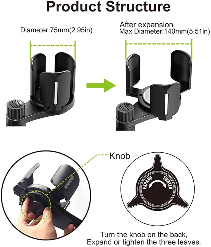 3 in 1 Car Cup Holder Expander with Adjustable Base, All Purpose Car Cup Holder and Organizer, Road Trip Essentials Car Accessories for Snack Bottles Cups Drinks (B03)