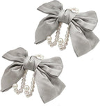 2 PCS Bow Pearl Car Seat Headrest Hook – Cute Purse Hook for Car, Girly Interior Decoration Accessories Hook Hanger, Seatback Holder for Purses & Bags, Elegant Car Organizer (Moonlight Grey)