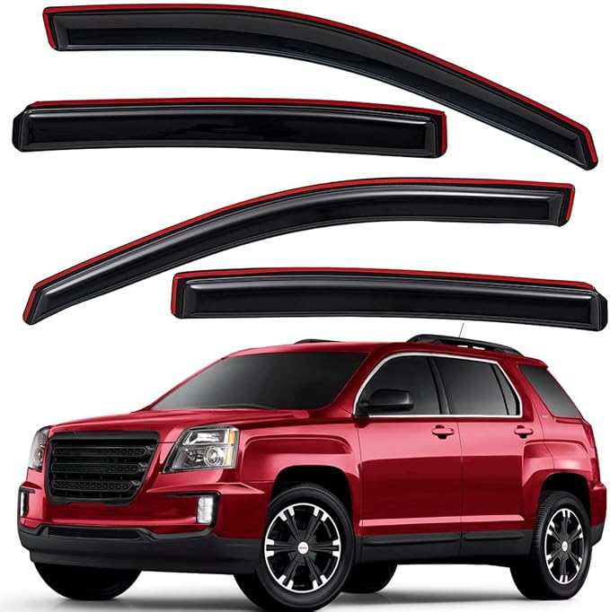 Extra Durable Clip-on in-Channel Auto Vent Window Visor, Fits 2010-2017 GMC Terrain, UV Protection Rain Guard, Original Wind Deflector, No-Drill Easy Install, Dark Smoke, 4-Pcs