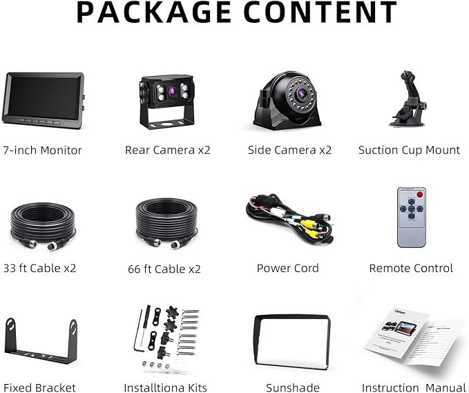 HD 1080p Backup Camera System Kit, 7-inch Reversing Monitor with Quad Split Recording IP69 Waterproof, Rear View Side View Cameras, Backup Camera for RV Truck/Trailer/Tractor/Box/Camper Y0202