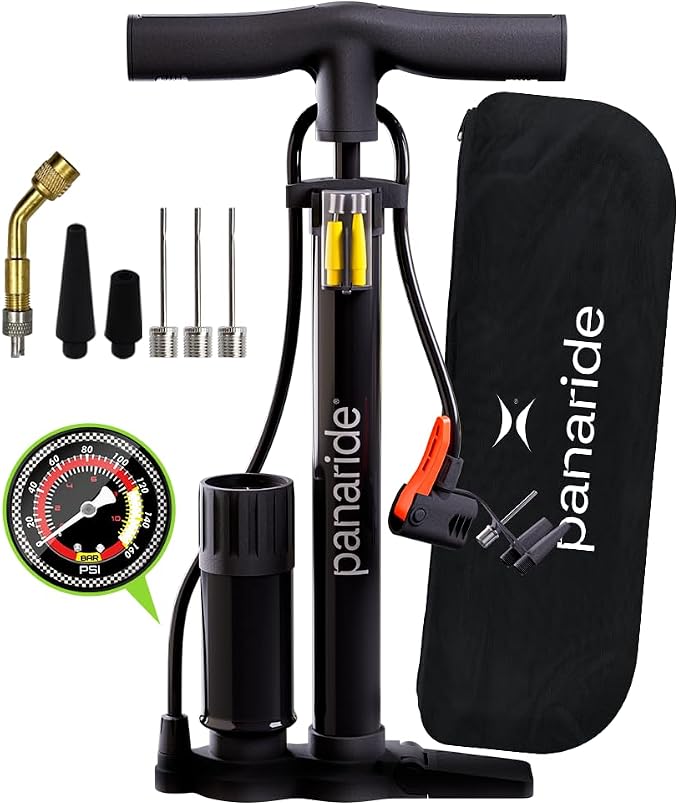 Bike Pump Floor Pressure Gauge, Advanced Bike Tire Inflator, Bicycle Hand Air Pump with Dual Presta and Schrader Valves, Handheld Bike Pump, Suitable for Road and Mountain Bikes, Baby Stroller, Balls