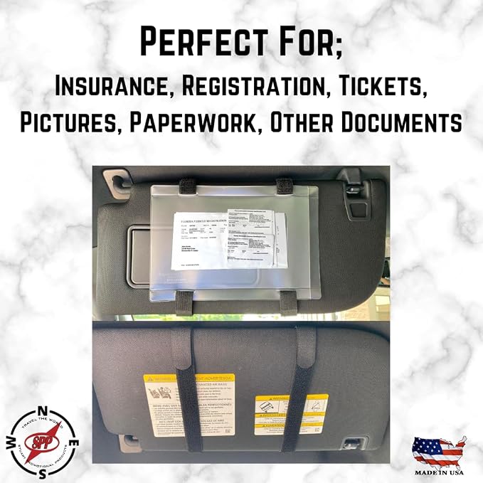 Car Registration and Insurance Holder Visor - Durable Elastic Band & Buckle Closure - Conveniently Stores Documents - Essential Car Accessory (Red/Red), Made in USA