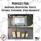 Car Registration and Insurance Holder Visor - Durable Elastic Band & Buckle Closure - Conveniently Stores Documents - Essential Car Accessory (Pink/White), Made in USA