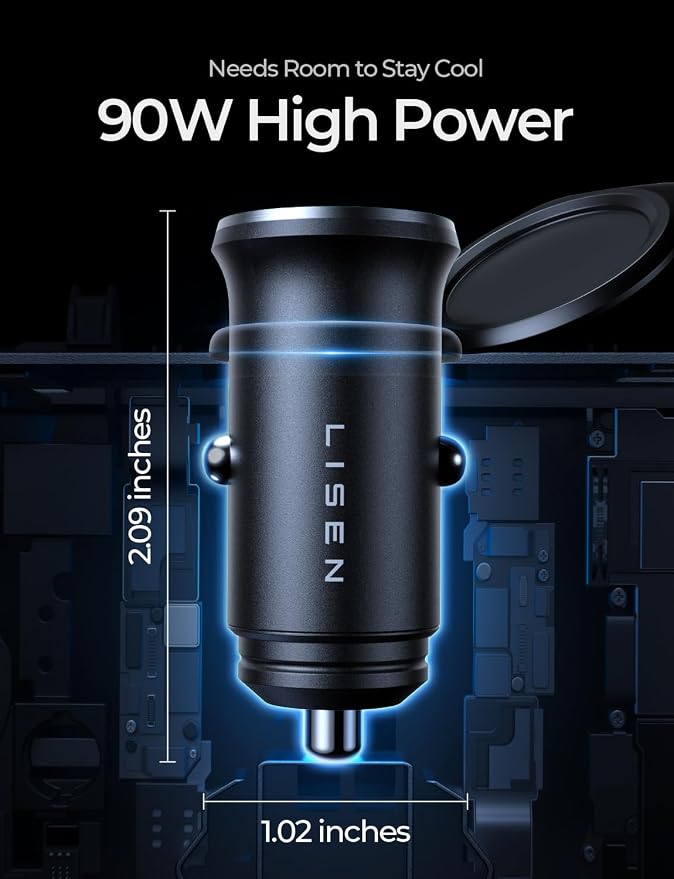 90W USB C Car Charger USB C Fast Charge, 45W PD&QC 3.0 Fast Car Charger for iPhone 17 Pro Max 16 15 Pro, Cigarette Lighter USB Charger Adapter for Samsung S26 S25, Android [Metal&Mini] Sockets