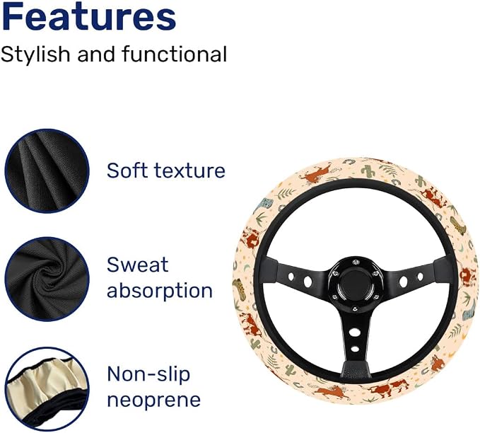 Cowgirl Western Steering Wheel Cover, Non Slip Polyester Car Wheel Protector for Car SUV Truck, Universal 15 Inch