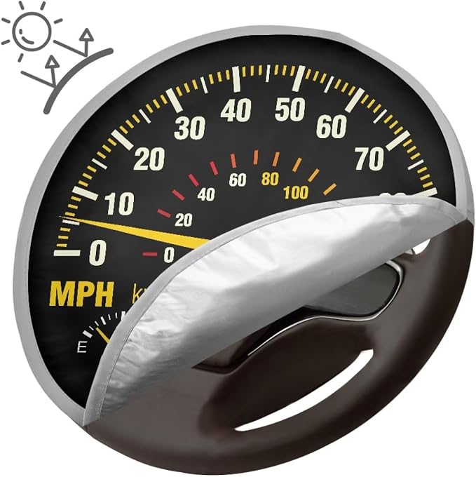 Car Steering Wheel Sun Shade Cover Funny Speedometer Design Steering Wheel Sun Block Anti-Heat Aluminum Foil Steering Wheel Cover Steering Wheel Sun Heat Shield for Cars SUV Truck Van