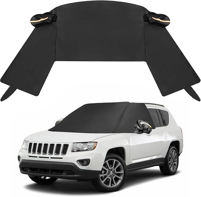Windshield Window Snow Cover with 2 Hooks and 2 Mirror Covers Ice and Snow Front Window Sunshade Cover Fit for SUVs, Trucks, Cars (Black-SUVs)