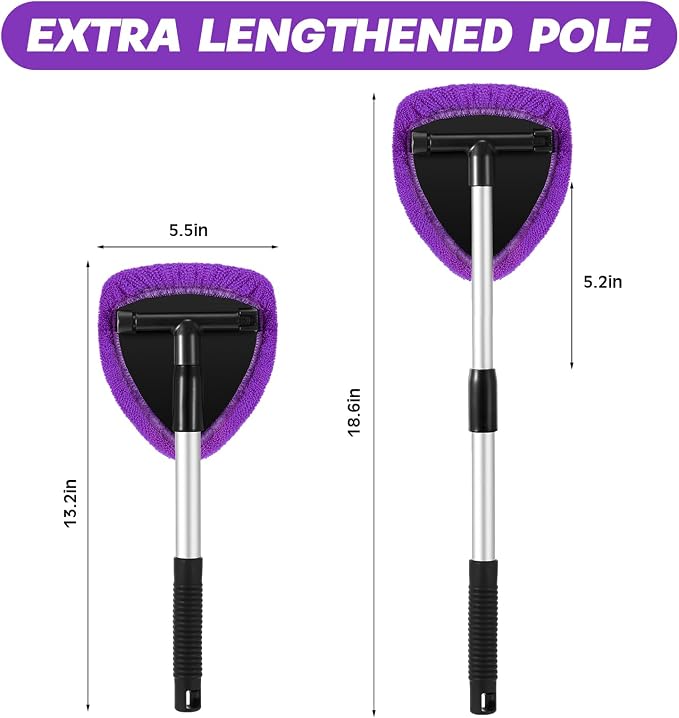 10 Pcs Windshield Cleaner Tool Car Window Cleaning Supplies with Extendable Handle Include 6 Washable Microfiber Bonnets 2 Empty 60ml Spray Bottle Glass Wiper Kit(Purple)