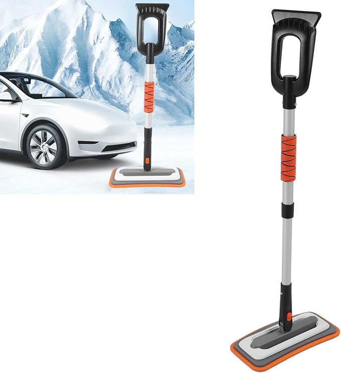 Snow Broom Ice Scraper, No-Scratch Foam Brush 31x15x 90cm Telescoping Snow Broom Extendable Ice Removal Tool with Foam Handle for Window Windshield, Snow Rake/Snow Broom with Pole (Orange)